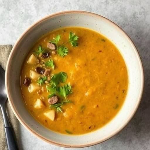 A bowl of creamy lentil soup