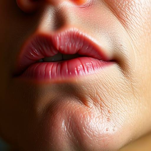 Close-up of oily skin with visible pores