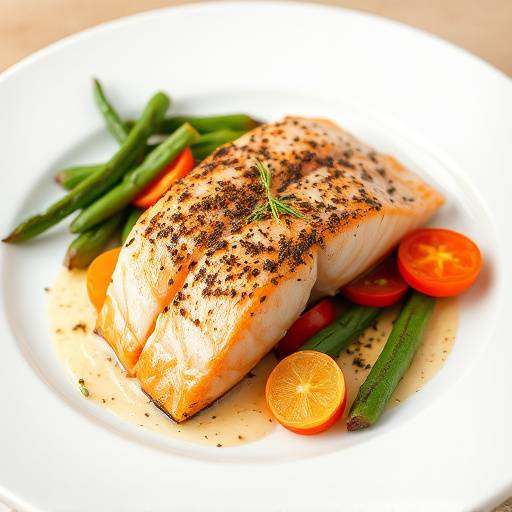Cooked salmon with vegetables on a plate