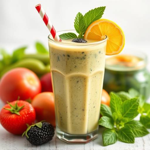 Healthy smoothie with fruits and vegetables, representing balanced nutrition.