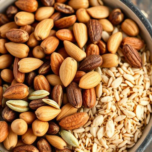 Variety of nuts and seeds in bowls