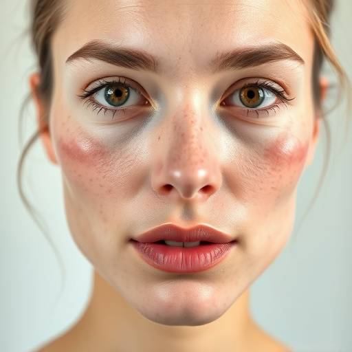 Woman with combination skin, showing both oily and dry patches